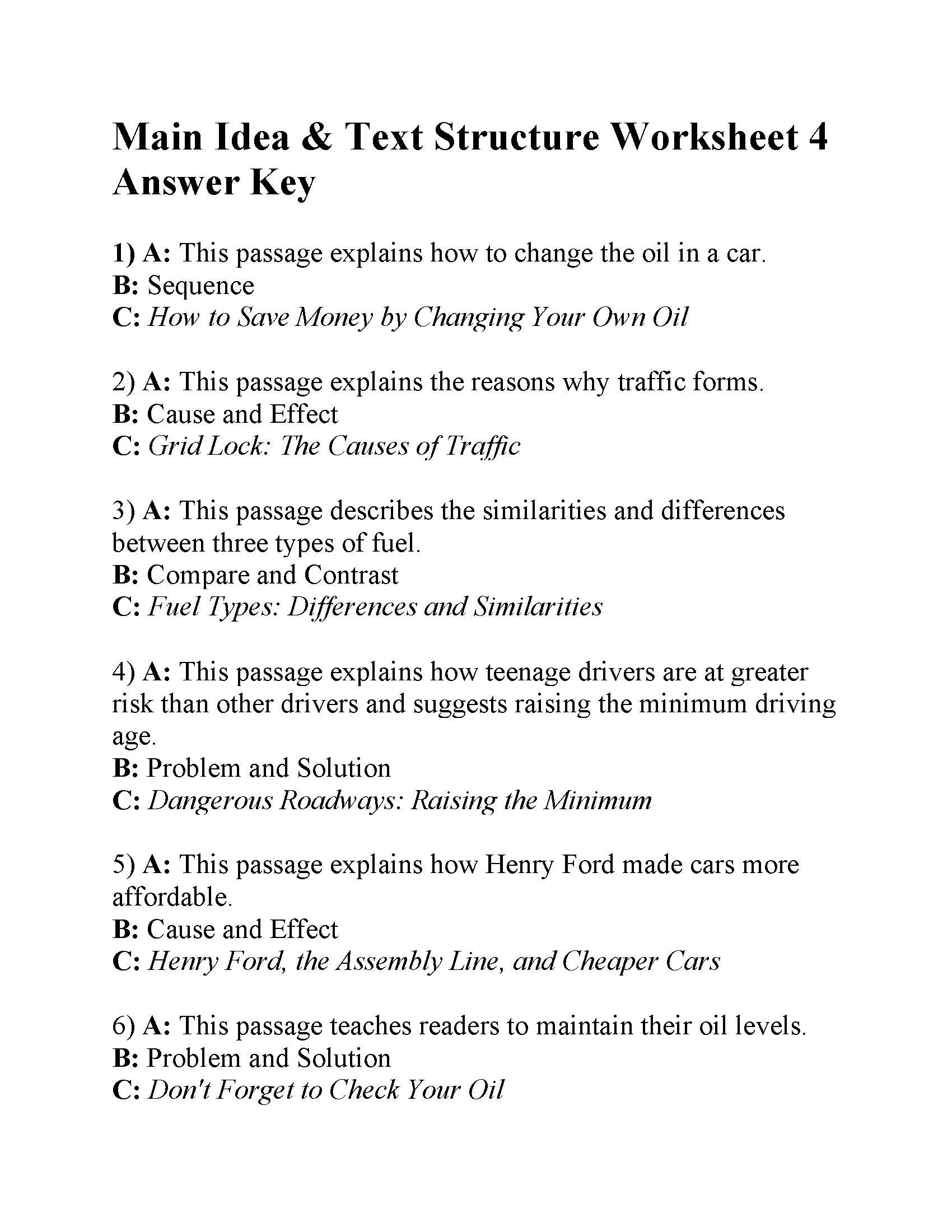 Main Idea Worksheet 4 Main Idea and Text Structure Worksheet 4