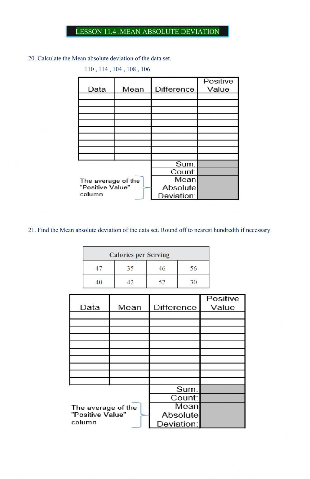 Mean Absolute Deviation Worksheet Math Review Interactive Worksheet