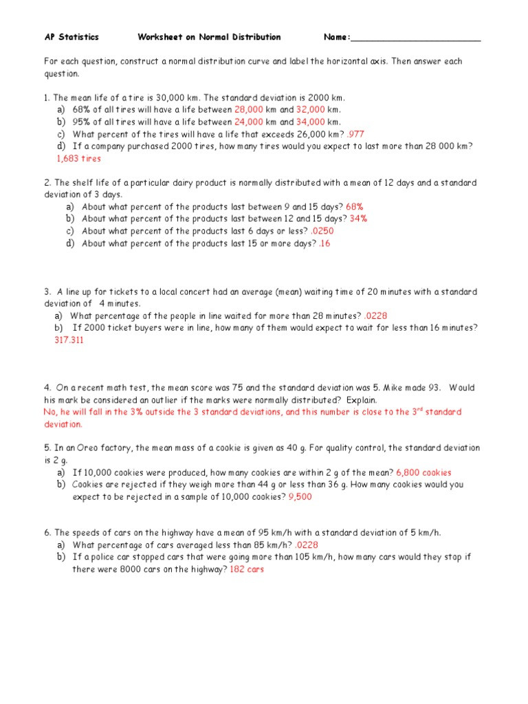 Mean Absolute Deviation Worksheet normal Distribution Worksheet 12 7 Answers