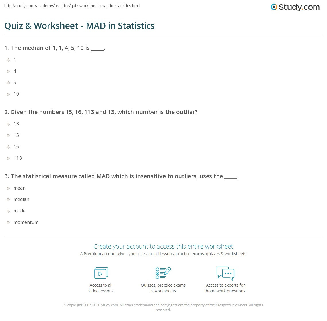 Mean Absolute Deviation Worksheet Quiz &amp; Worksheet Mad In Statistics