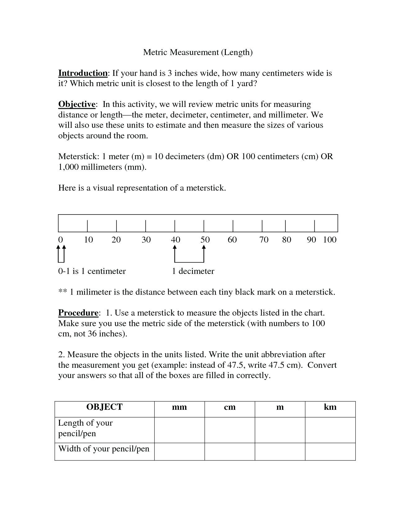 Measuring Units Worksheet Answer Key Converting Metric Units Worksheet with Answers