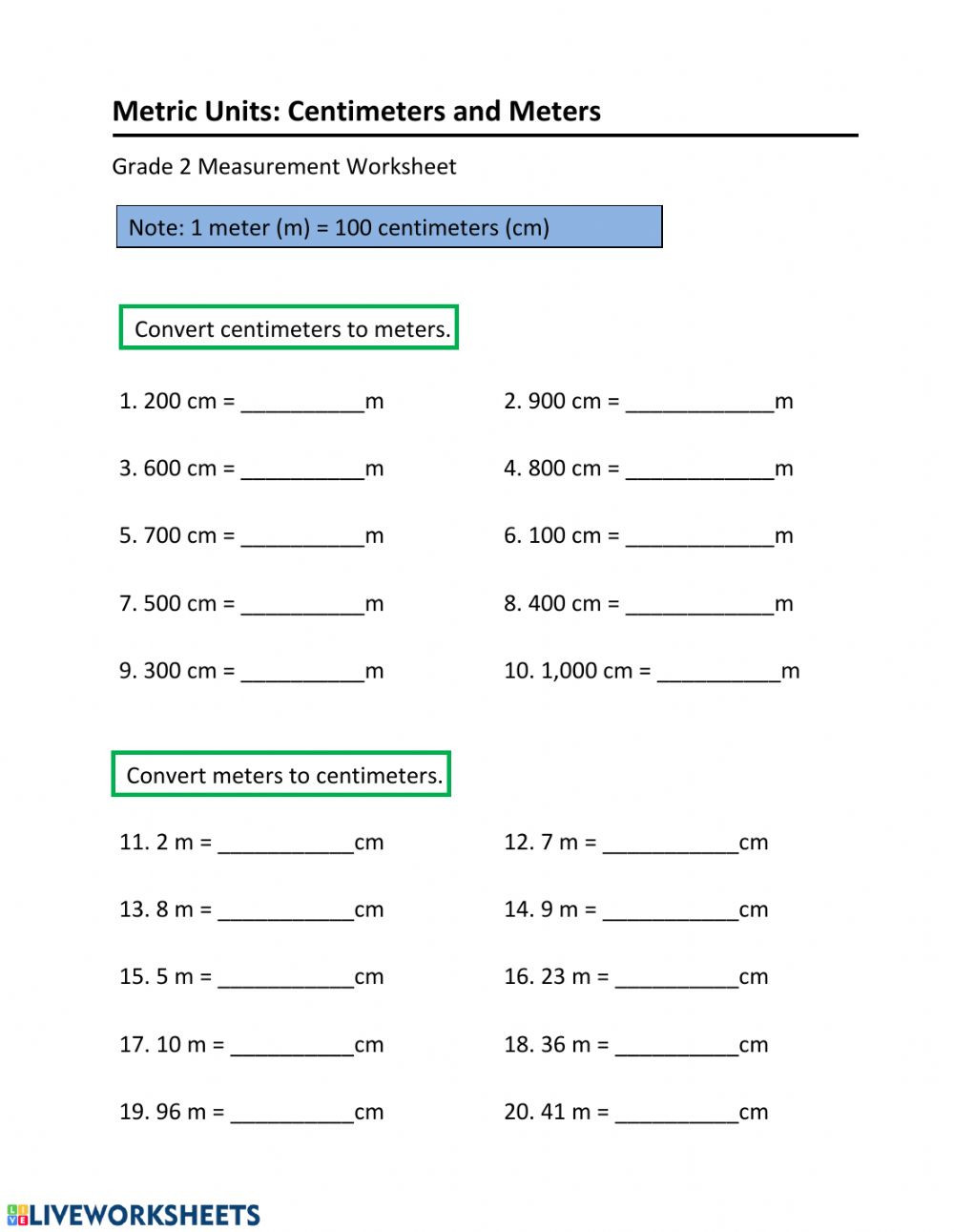 Measuring Units Worksheet Answer Key Length Conversion Units Of Measurement Exercise