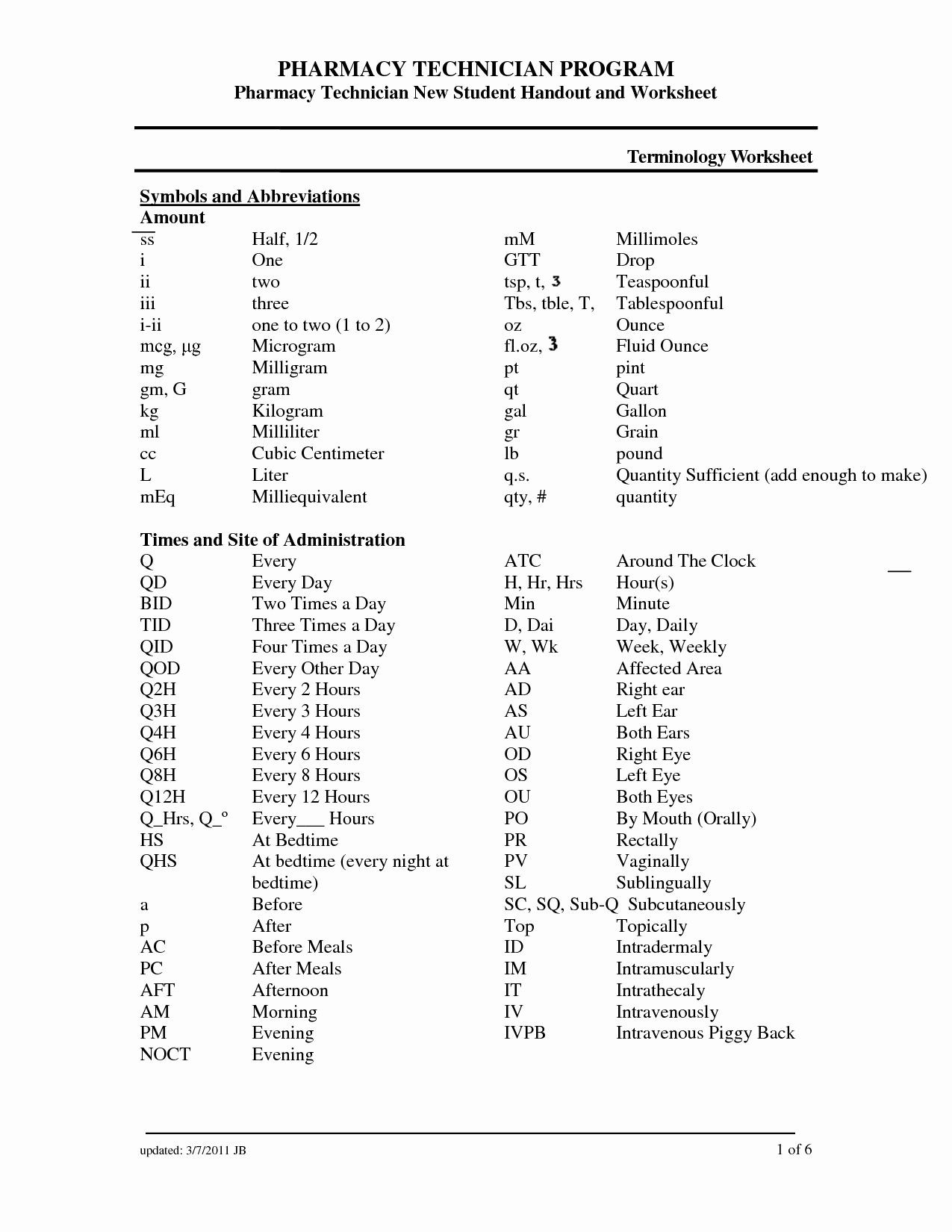 Medical Terminology Abbreviations Worksheet 50 Medical Terminology Abbreviations Worksheet