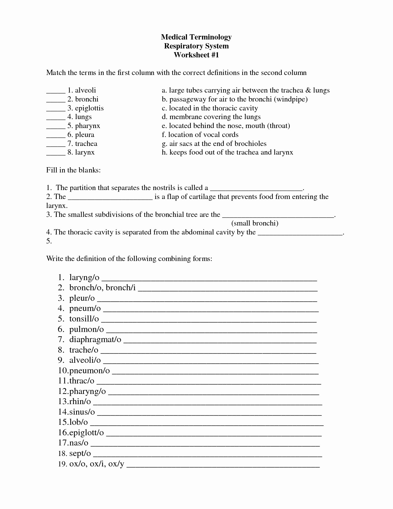 Medical Terminology Abbreviations Worksheet Medical Terminology Worksheet with Answers