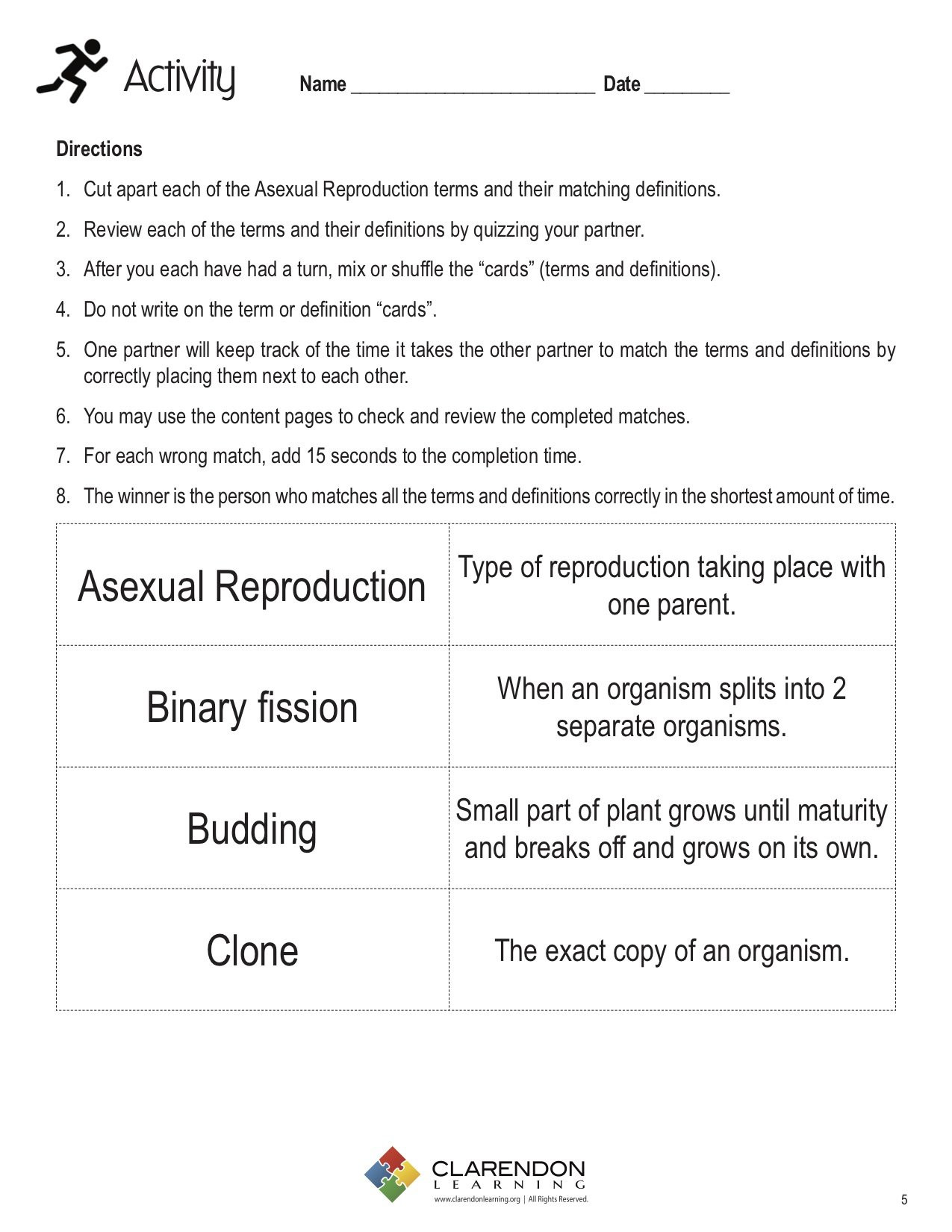 Meiosis Matching Worksheet Answer Key A Ual Reproduction Lesson Plan