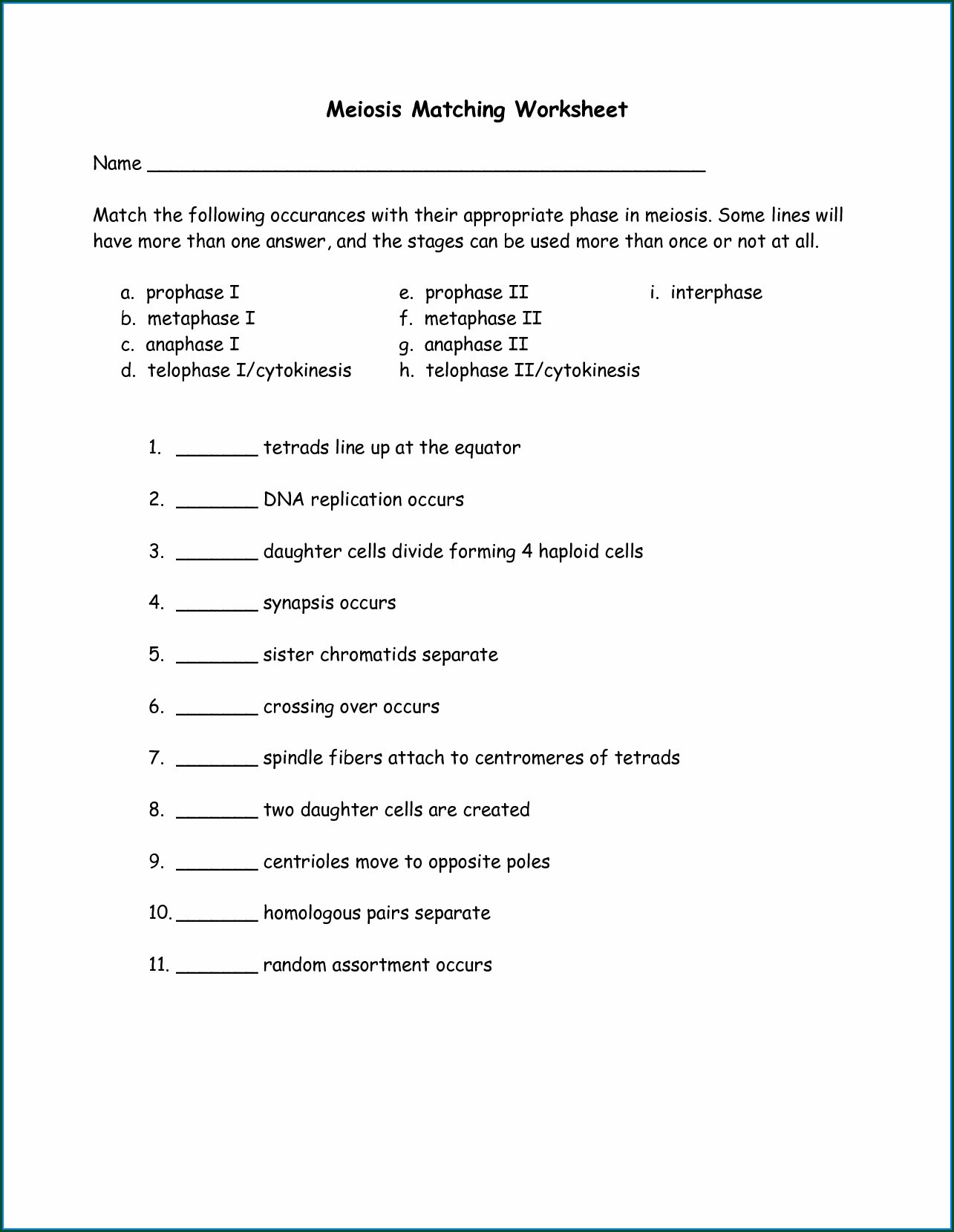 Meiosis Matching Worksheet Answer Key Cells Alive Cell Cycle Worksheet