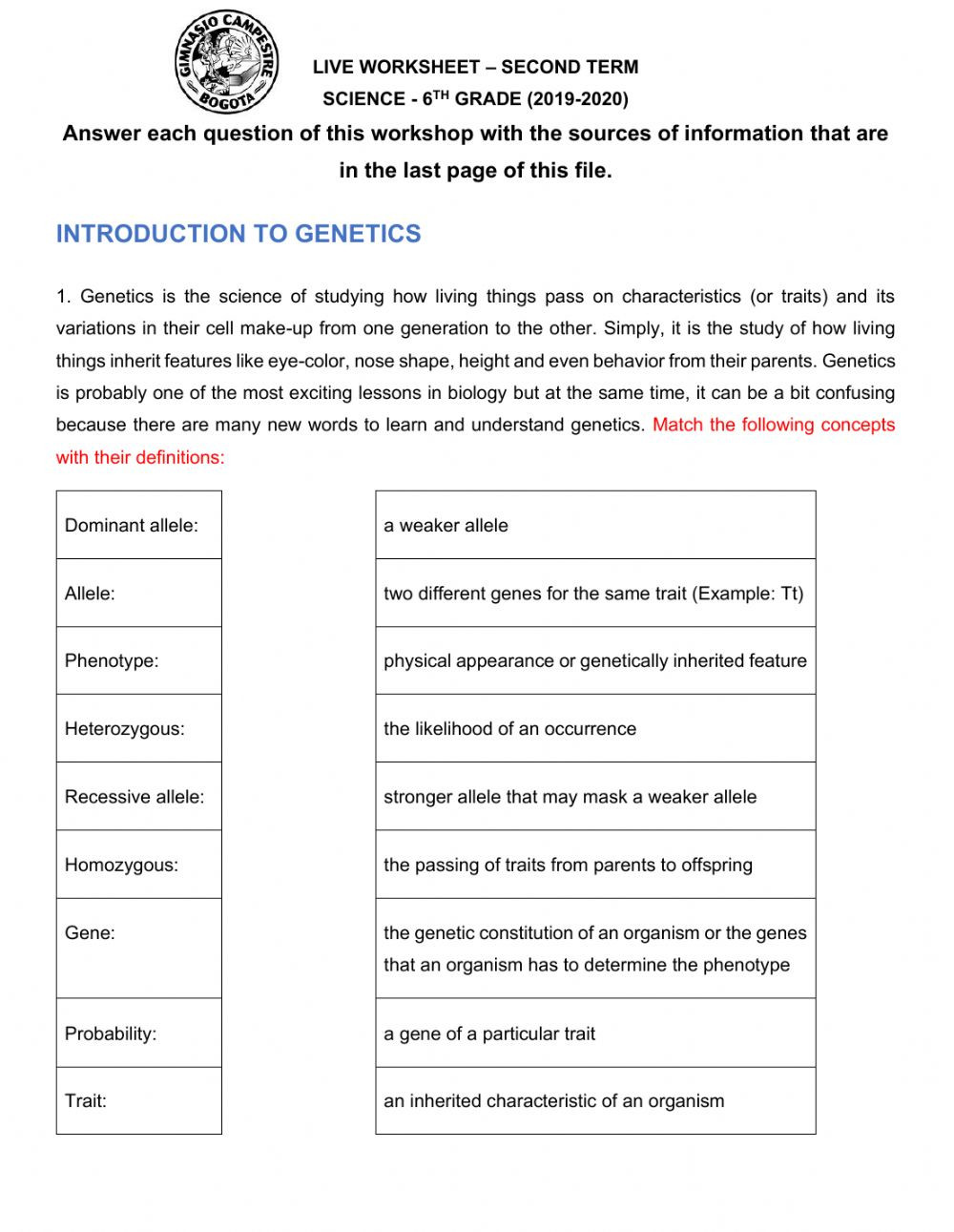 Mendelian Genetics Worksheet Answer Key Genetics Mendelian Genetics Interactive Worksheet