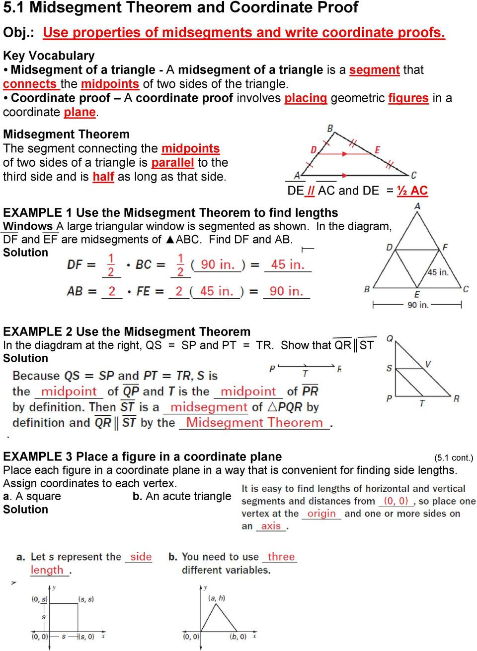 Midsegment Of A Triangle Worksheet 5 1 Midsegment theorem and Coordinate Proof Pdf Free Download