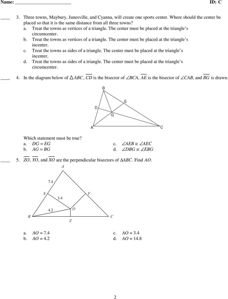 Midsegment Of A Triangle Worksheet Incenter and Circumcenter Quiz Pdf Free Download