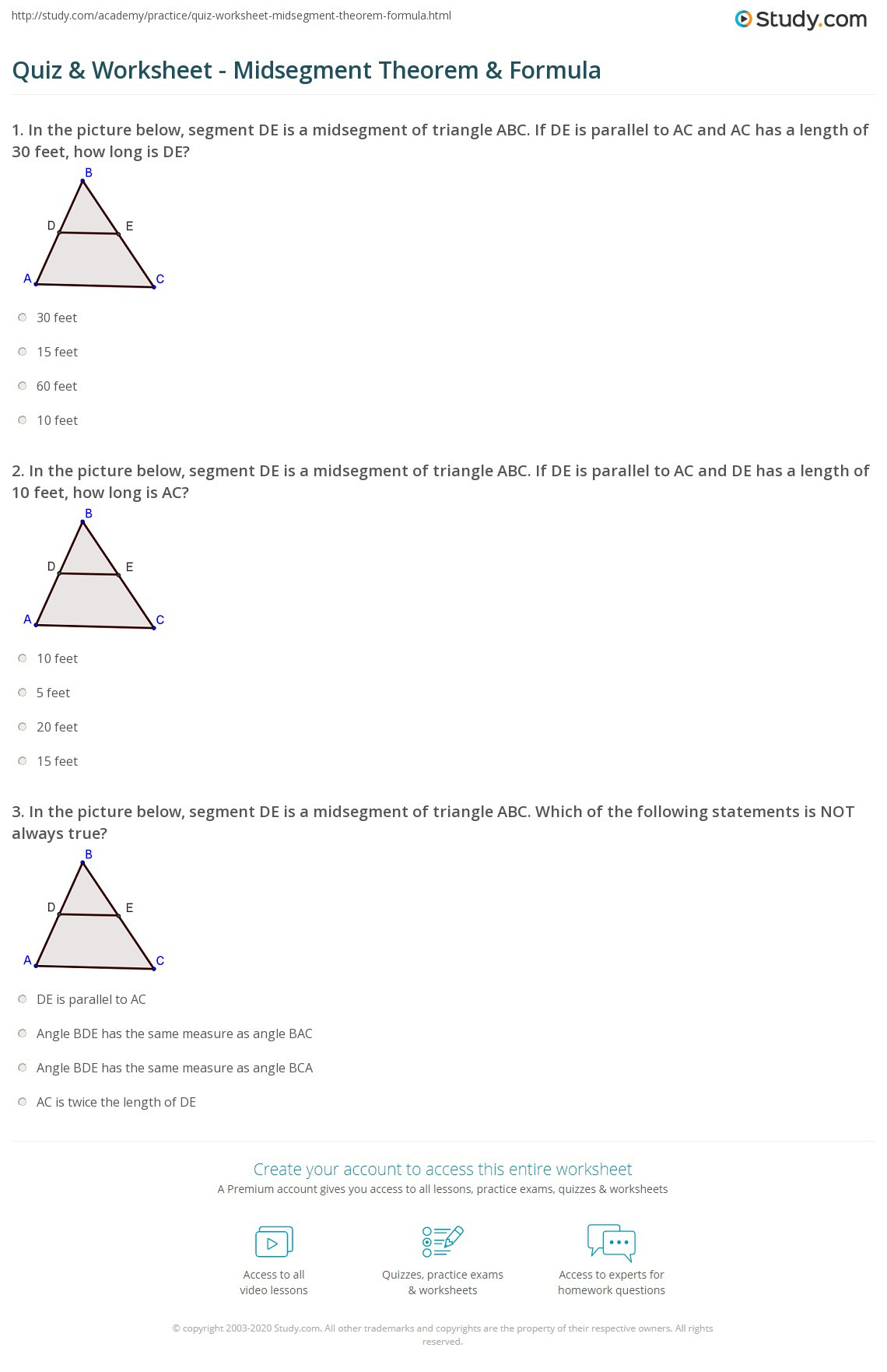 Midsegment Of A Triangle Worksheet Quiz &amp; Worksheet Midsegment theorem &amp; formula