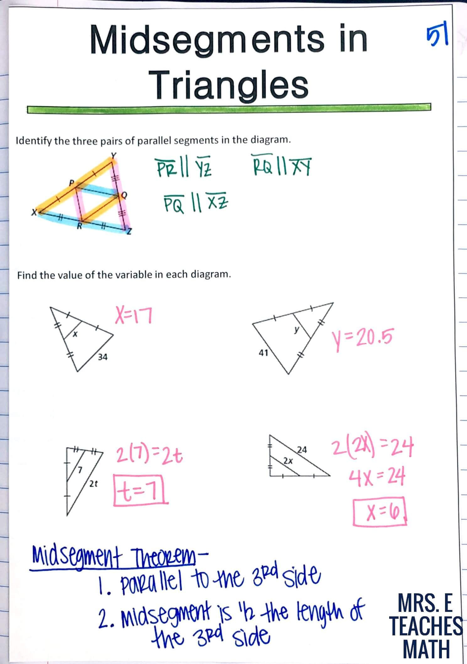 Midsegment Of A Triangle Worksheet Relationships In Triangles Inb Pages