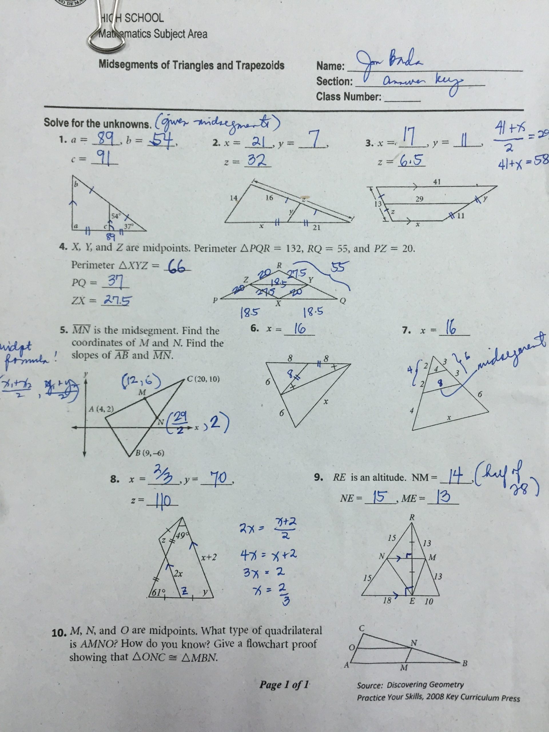 Midsegment theorem Worksheet Answer Key 28 Midsegment A Triangle Worksheet Worksheet Resource Plans