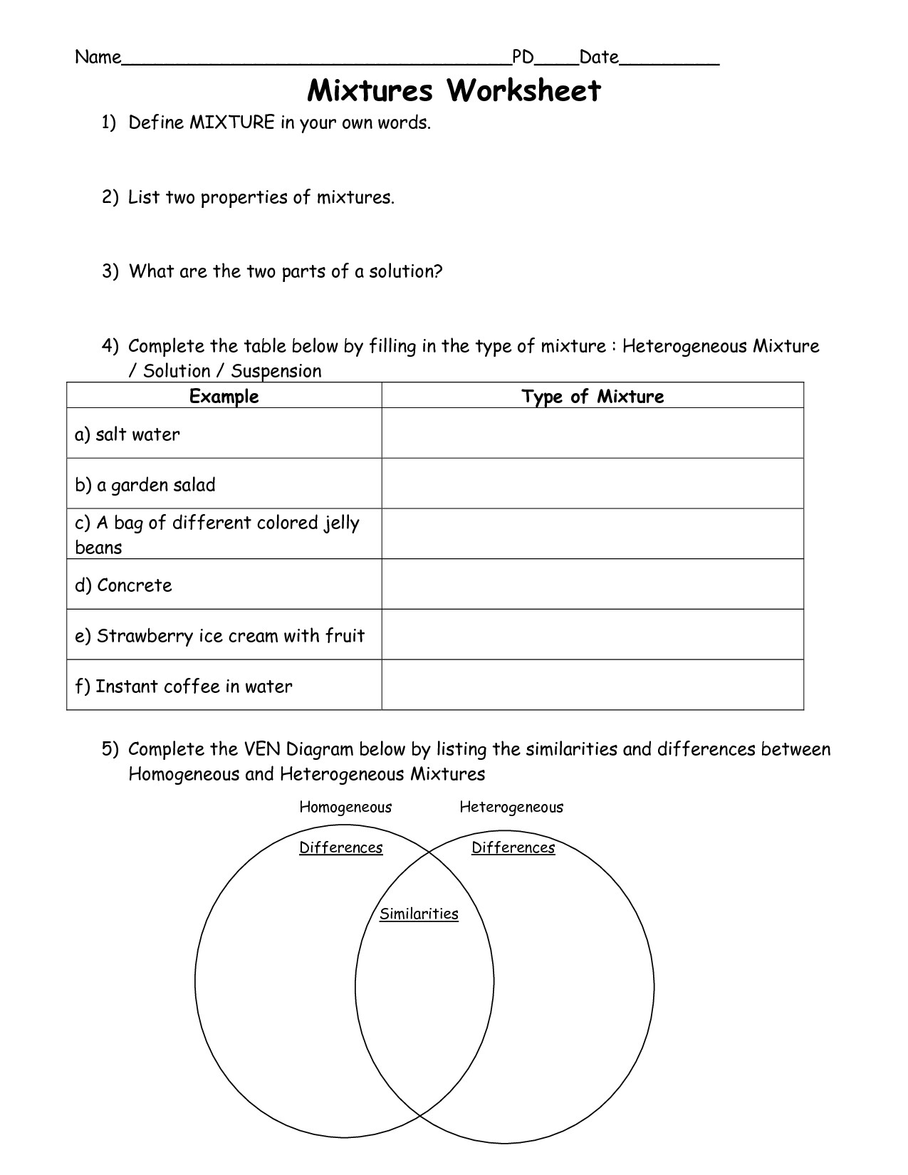 Mixtures and solutions Worksheet Answers Awesome Water and solutions Worksheet