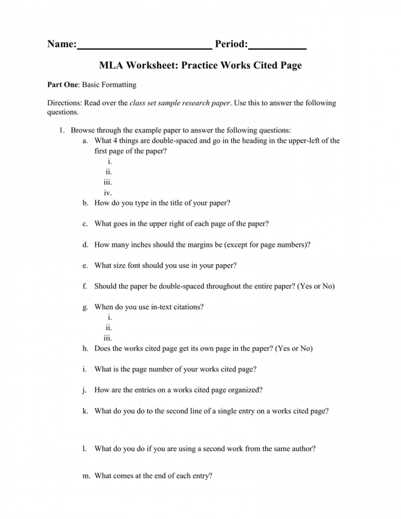 Mla Citation Practice Worksheet 017 Mla In Text Citation Practice Worksheet Research