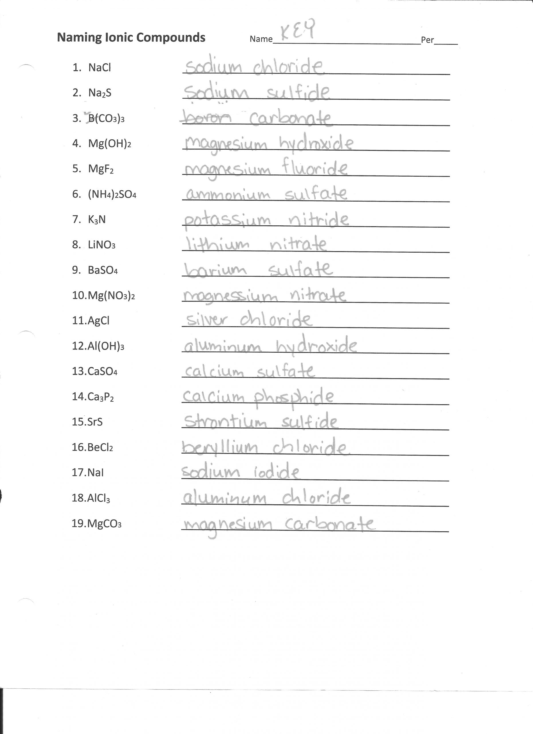 Molecules and Compounds Worksheet Naming Binary Ionic Pounds Worksheet Answers