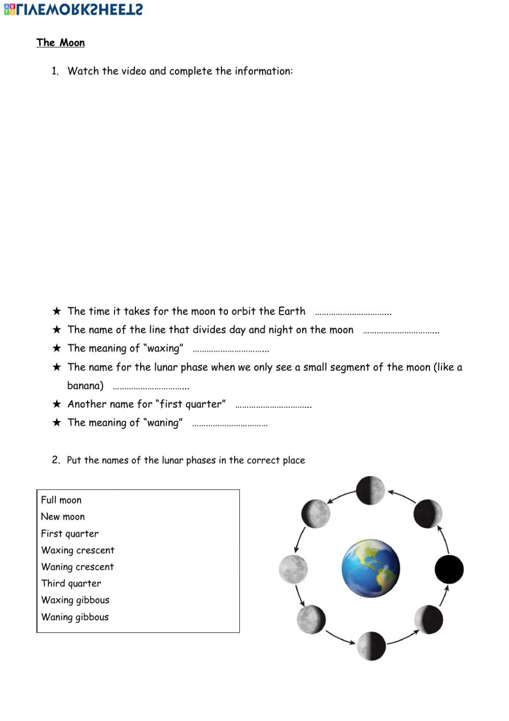 Moon Phases Worksheet Answers Lunar Phases Interactive Worksheet