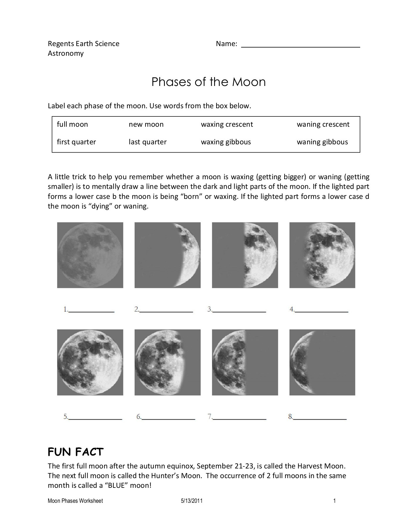 Moon Phases Worksheet Pdf Moon Phases Worksheet
