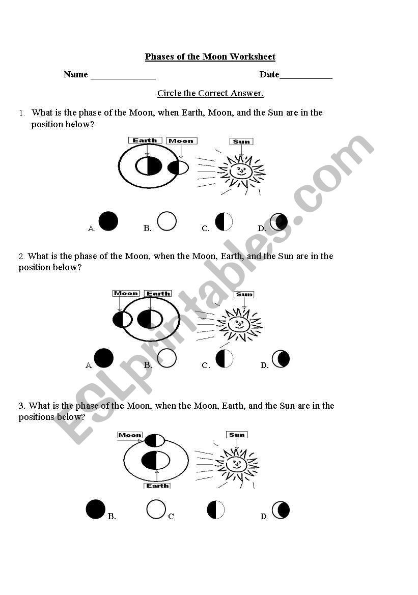 Moon Phases Worksheet Pdf Phases Of the Moon Esl Worksheet by Yodbez