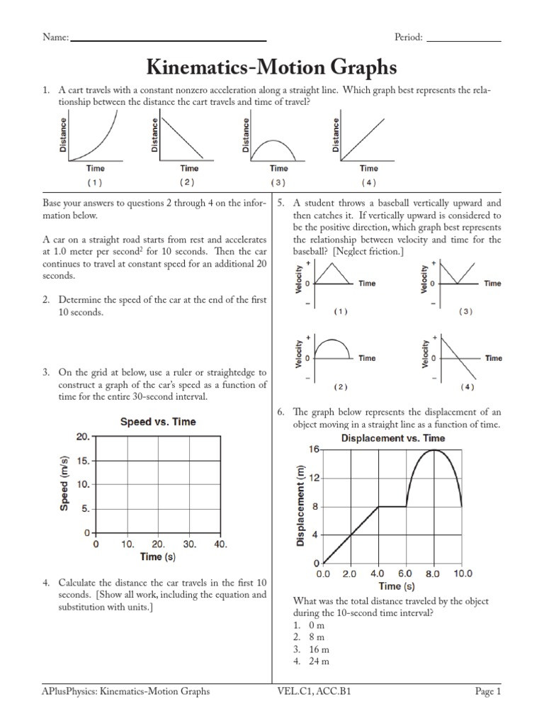 Motion Graphs Physics Worksheet 3 Kinematics Motion Graphs Acceleration