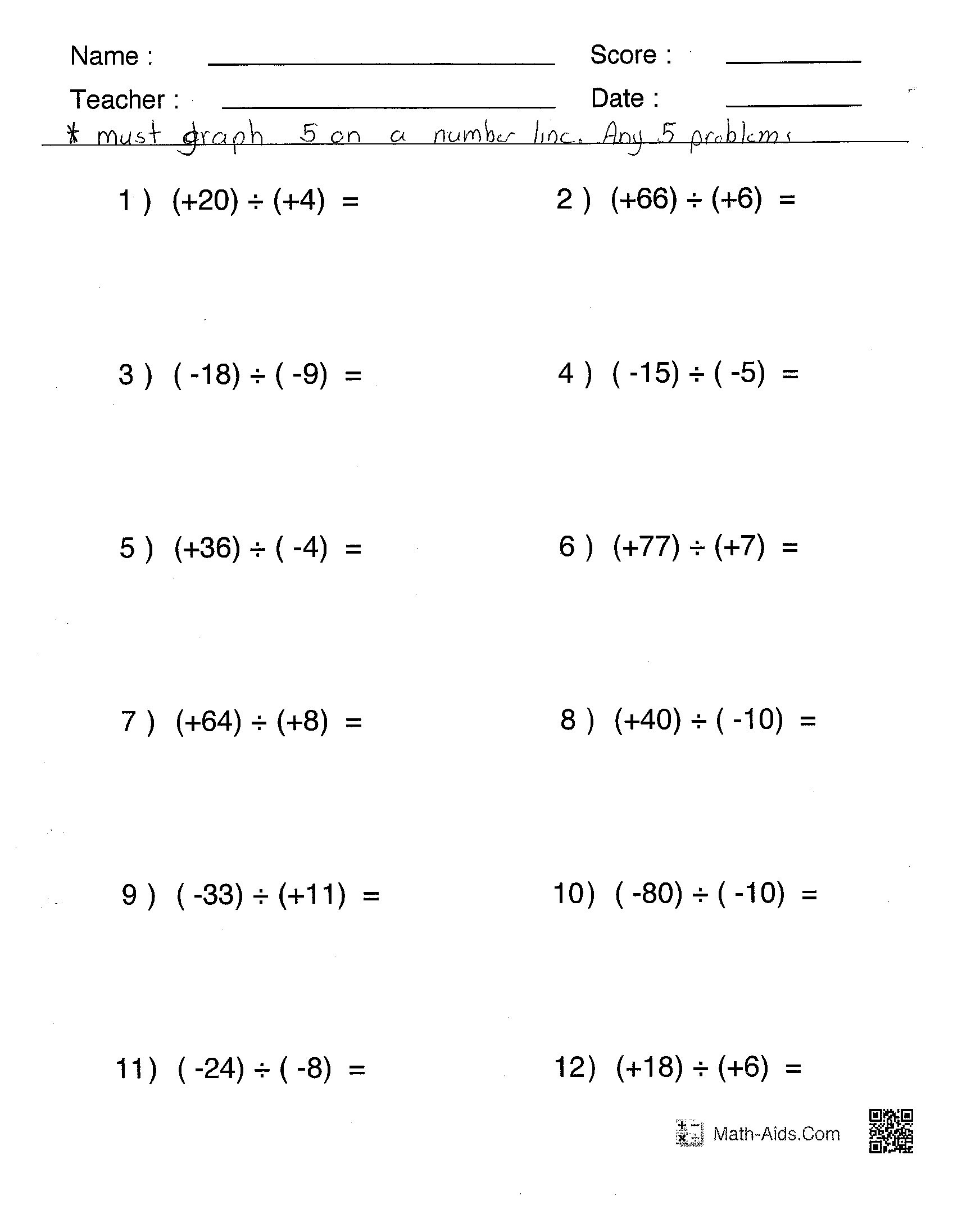 Multiplication Of Integers Worksheet Homework &amp; Notes Period 4