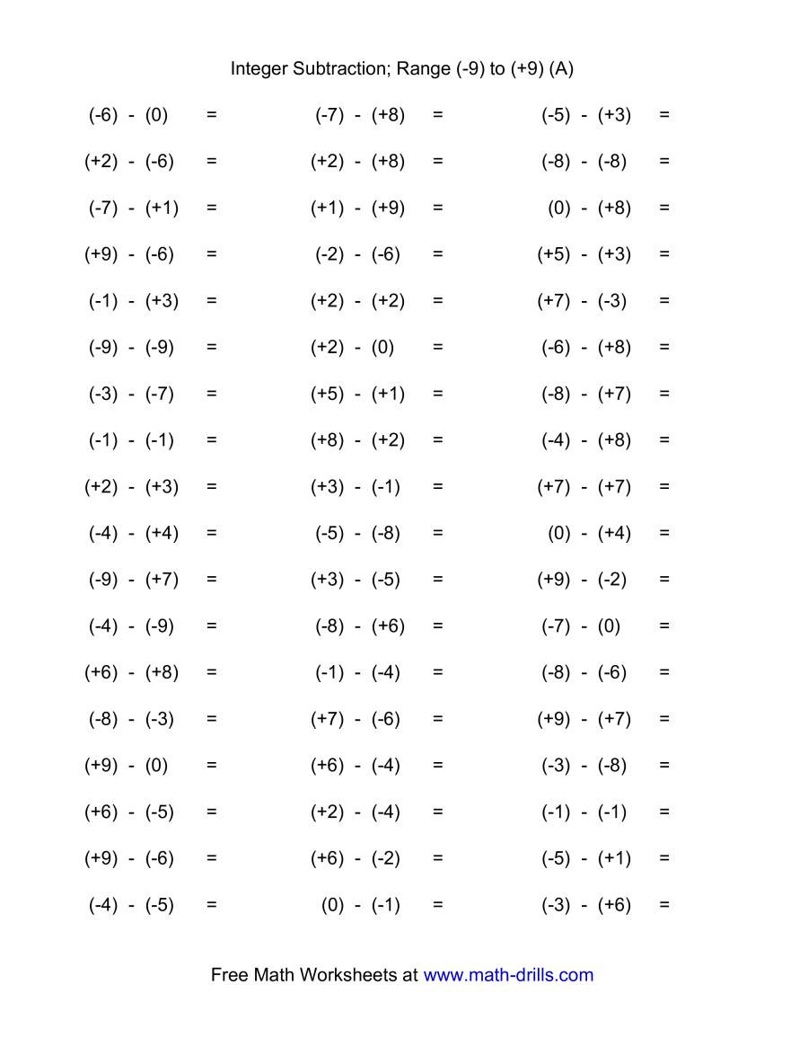 Multiplication Of Integers Worksheet Subtracting Integers Range to 8th Grade Math Worksheets Int