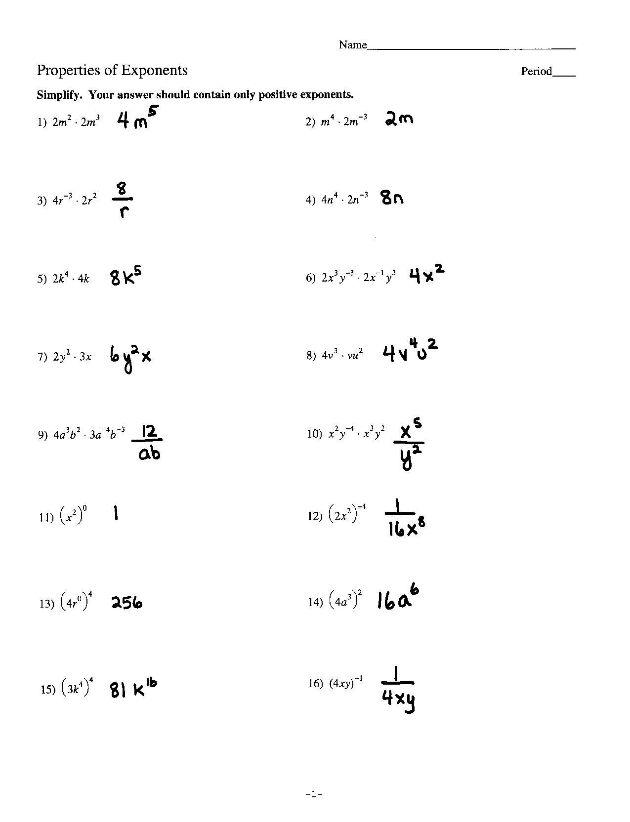 Multiplication Properties Of Exponents Worksheet Best Positive Exponents Worksheets Powers and Math