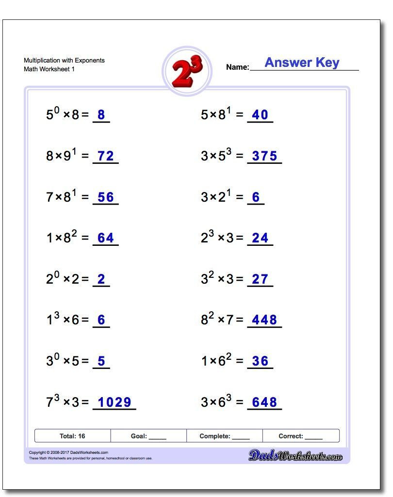 Multiplication Properties Of Exponents Worksheet Exponents Worksheets the Exponents Worksheets In This