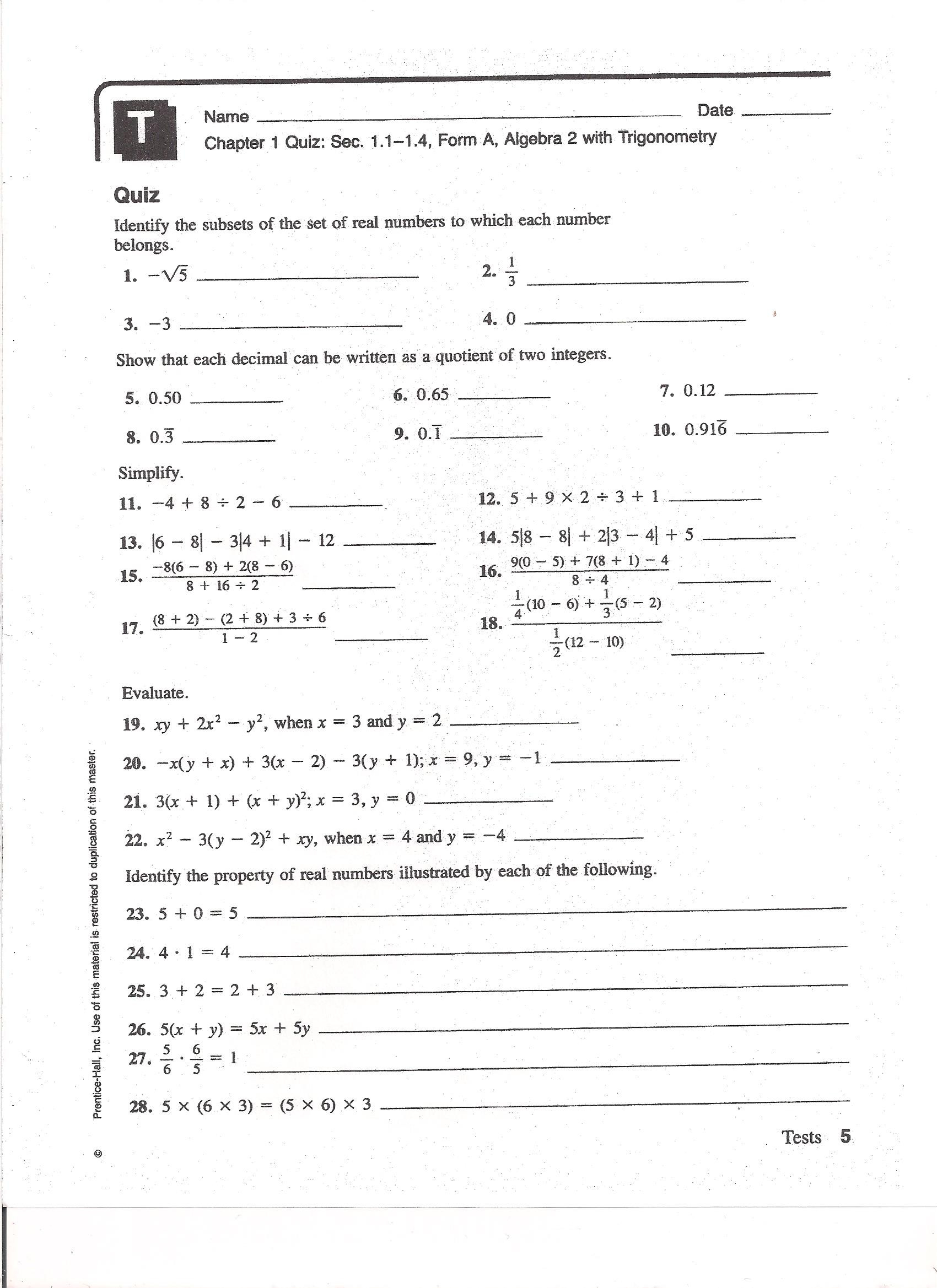 Multiply Radical Expressions Worksheet Fundamental Algebra 2 Homework 2014 Bethlehem Catholic