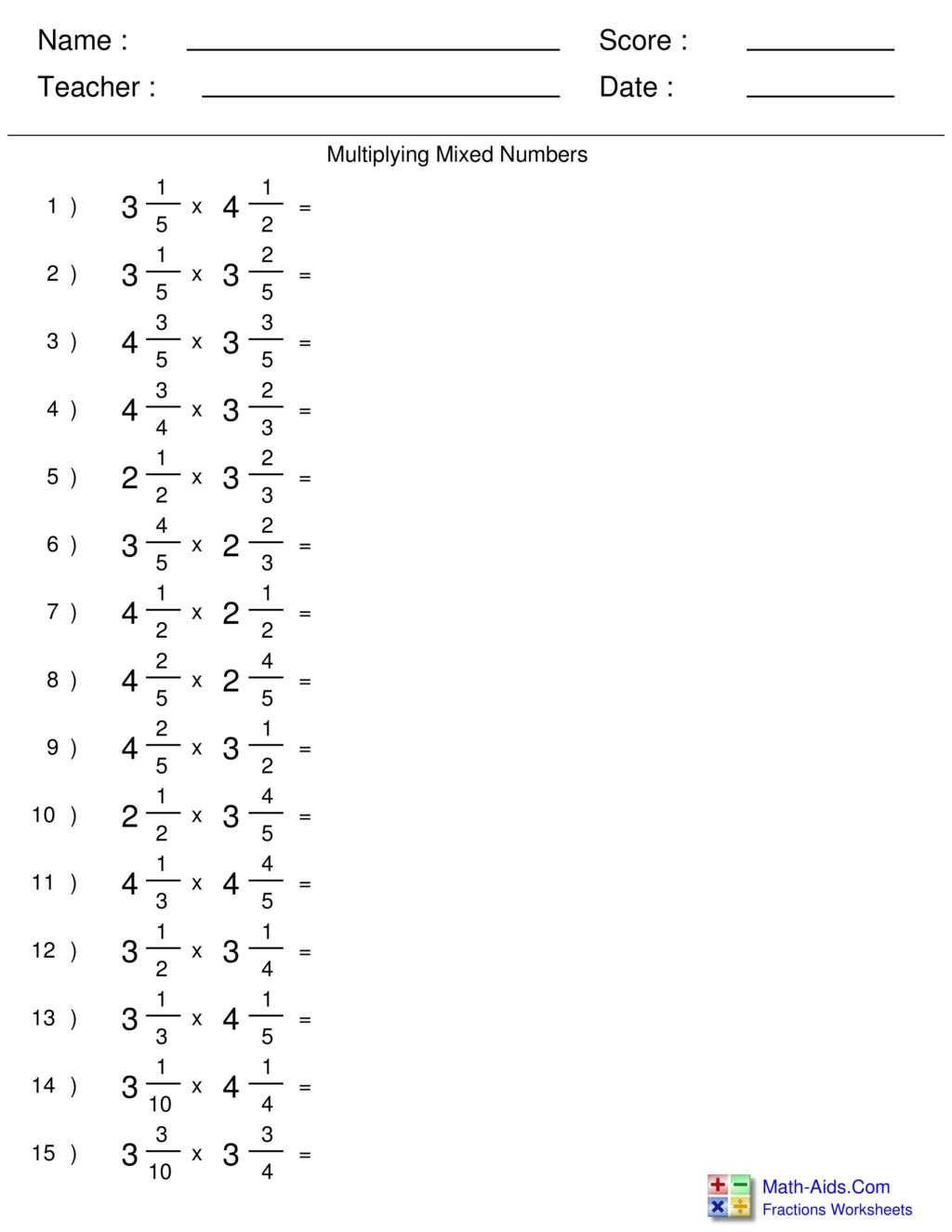 Multiplying Mixed Numbers Worksheet Worksheet Multiplying Fraction Worksheets for Grade Free
