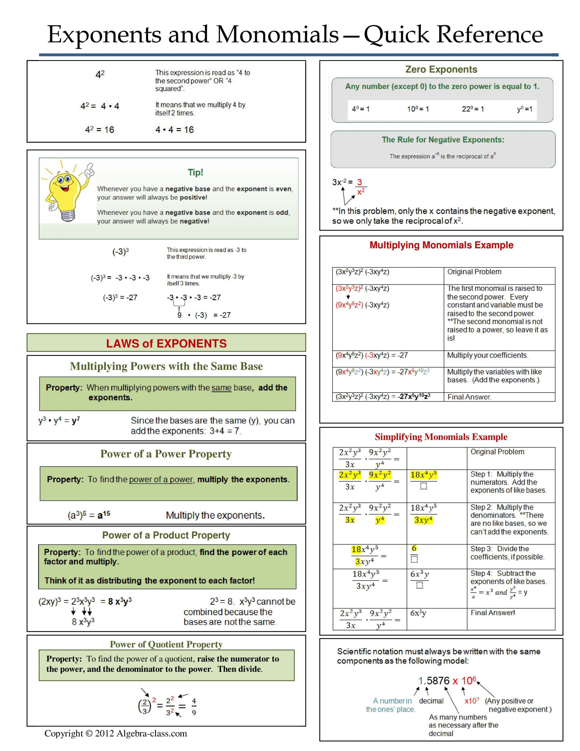 Multiplying Monomials Worksheet Answers Monomial Worksheets with Answers