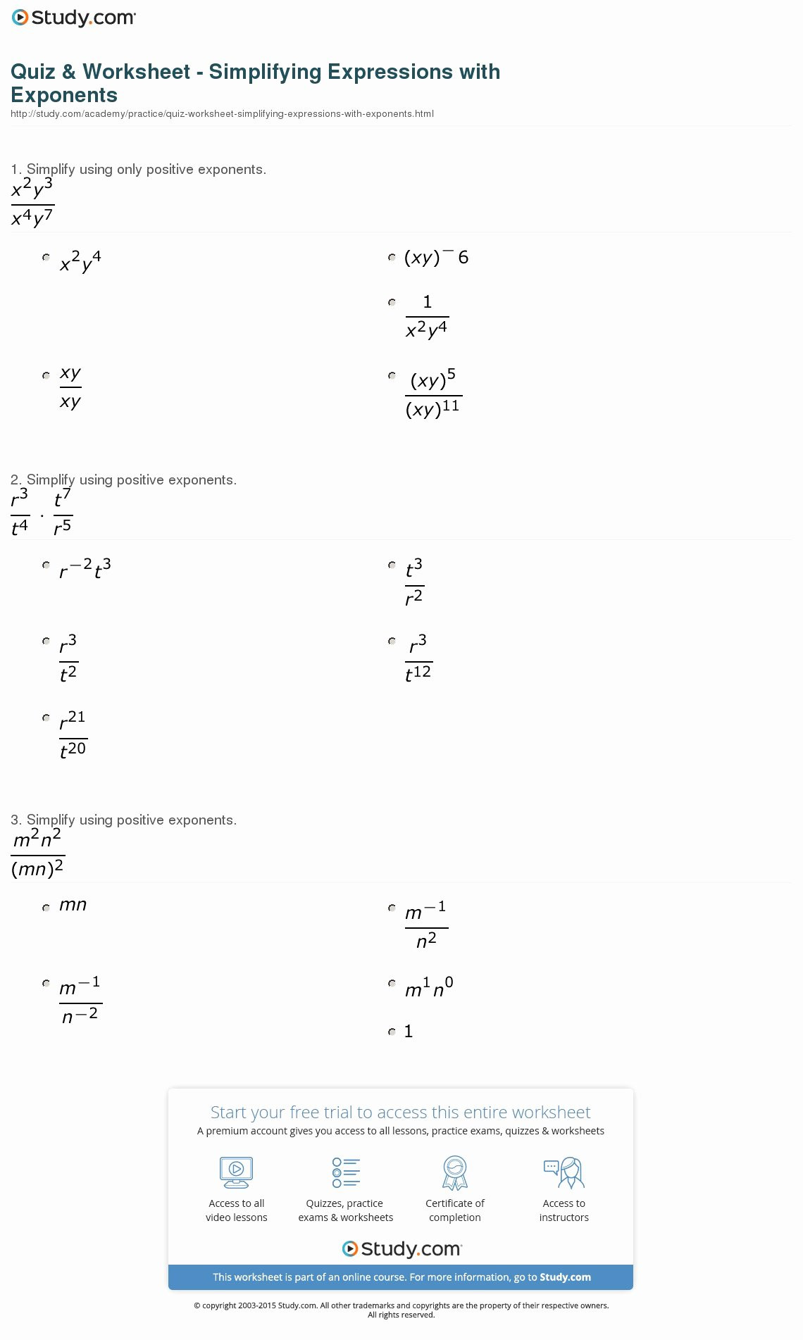 Multiplying Rational Expressions Worksheet Simplifying Expressions Worksheet with Answers