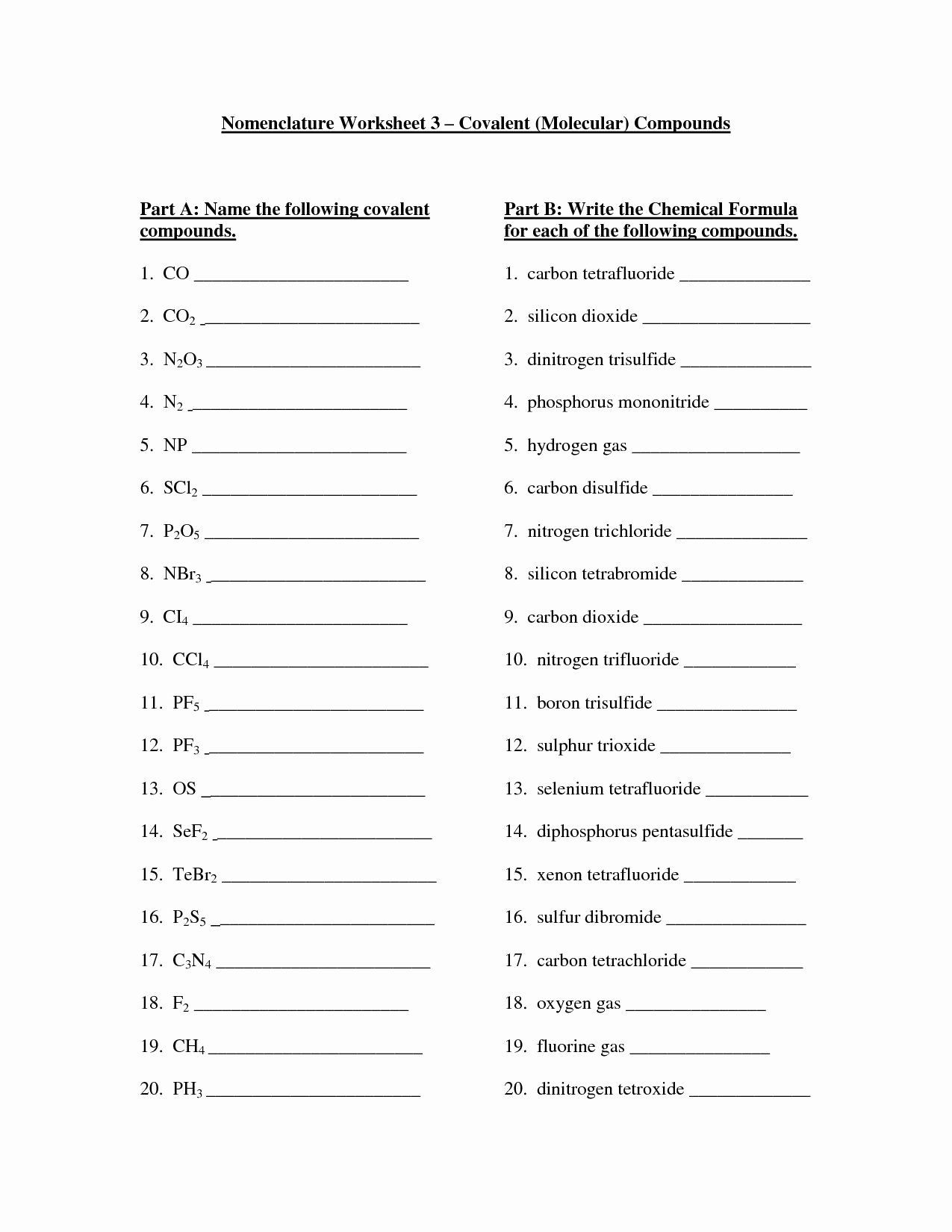 Naming Chemical Compounds Worksheet Answers 50 Covalent Bonding Worksheet Answer Key In 2020