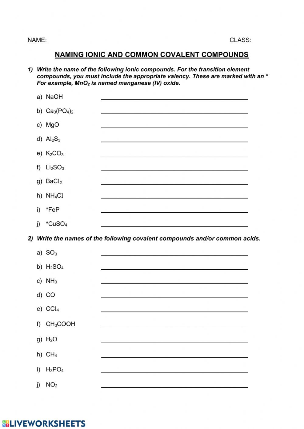 Naming Chemical Compounds Worksheet Answers Naming Chemical Pounds Interactive Worksheet