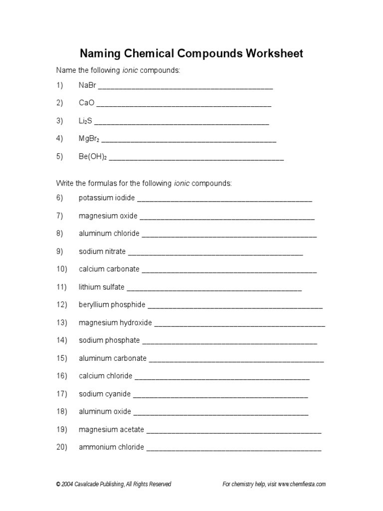 Naming Chemical Compounds Worksheet Answers Naming Chemical Pounds Worksheet Nitrogen