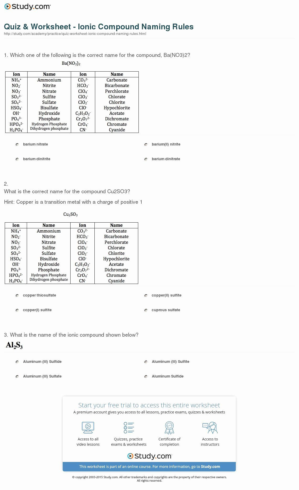 Naming Compounds Practice Worksheet 50 Naming Pounds Practice Worksheet In 2020