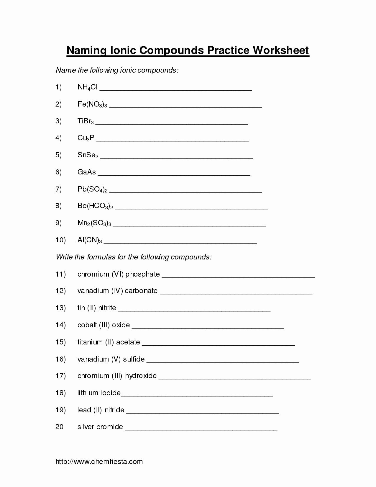 Naming Compounds Practice Worksheet Naming Ionic Pounds Worksheet Answers Fresh 11 Best