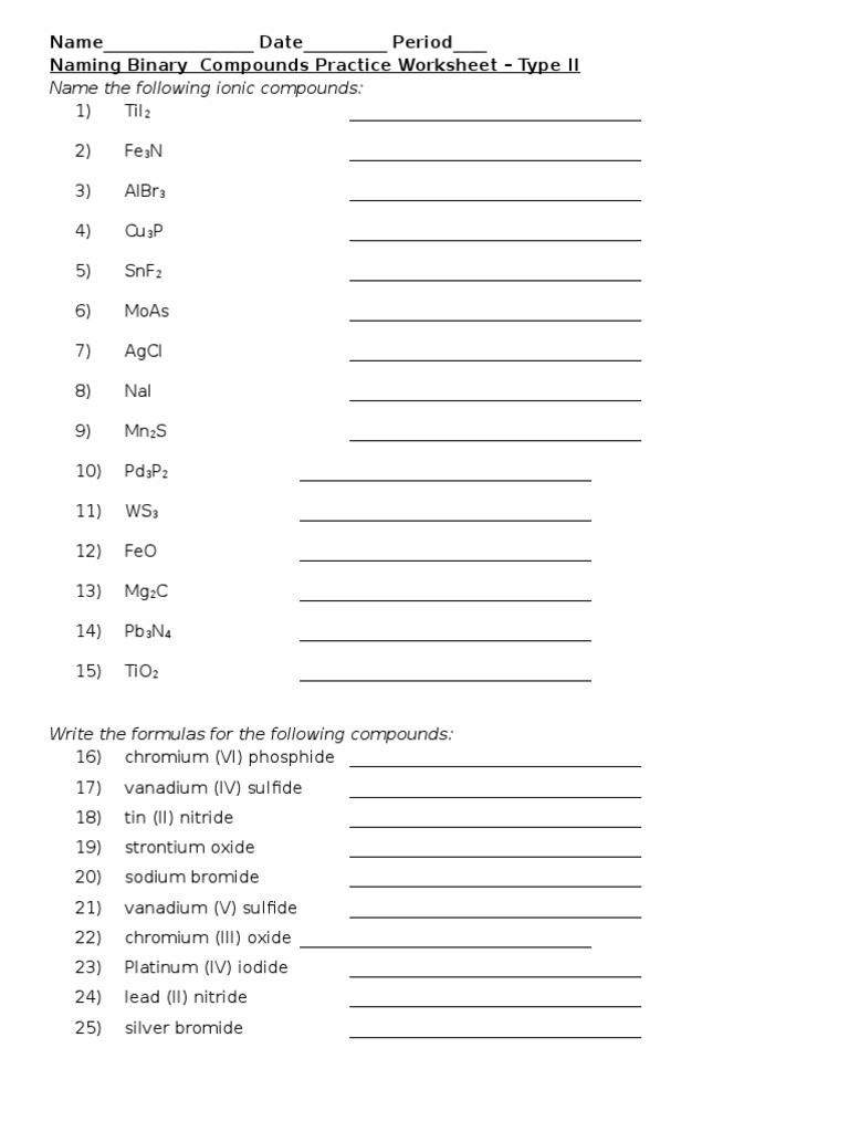 Naming Compounds Practice Worksheet Ws