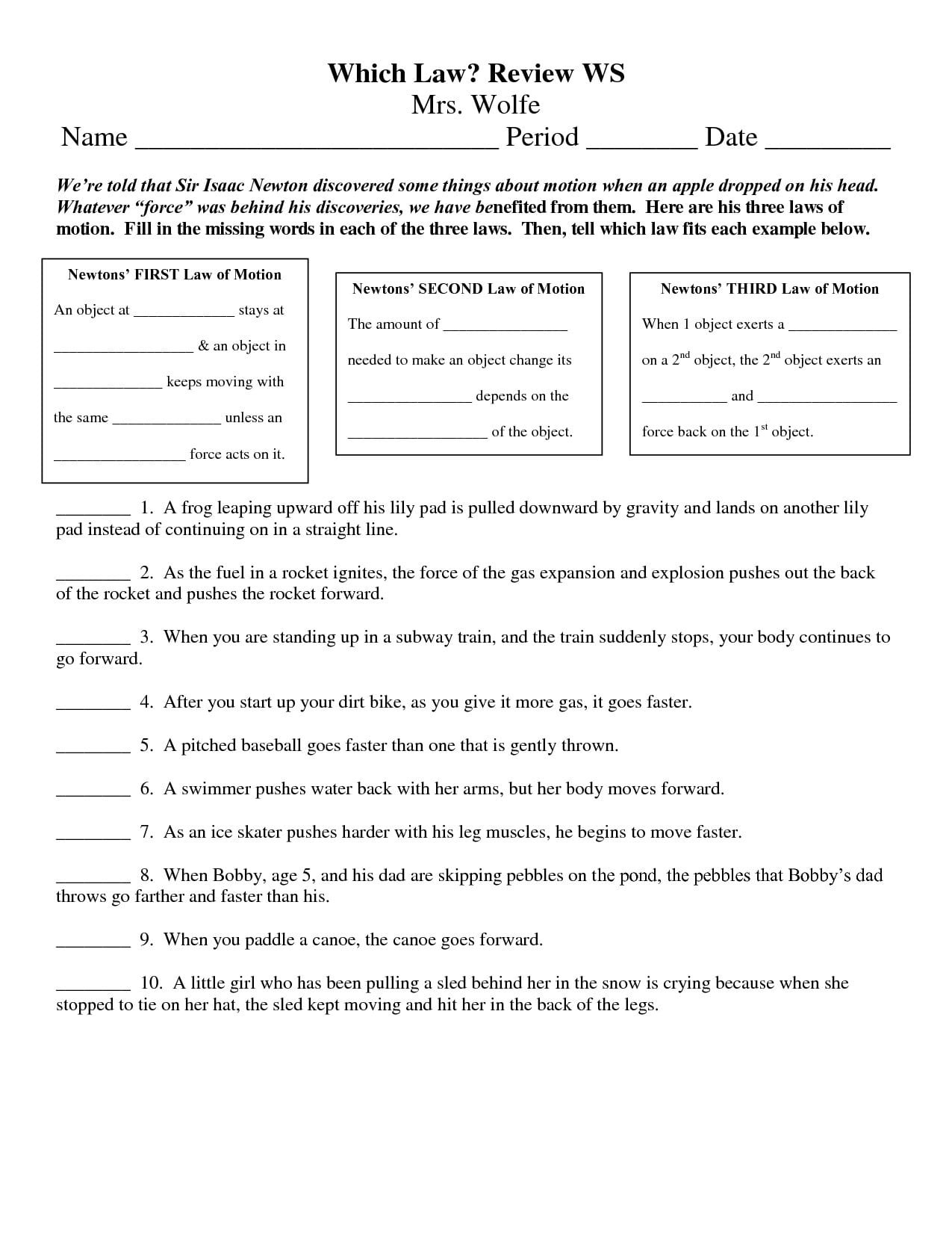 Newton039s Laws Of Motion Worksheet isaac Newton Worksheet Answers Word