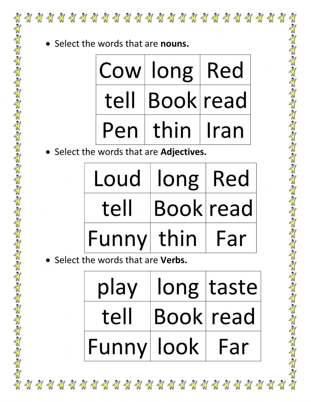 Noun Verb Adjective Worksheet Noun Verb Adjectives Interactive Worksheet