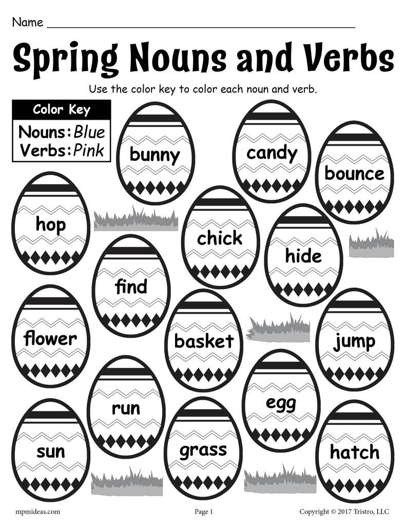 Nouns and Verbs Worksheet &quot;color the Spring Nouns and Verbs&quot; Printable Worksheet