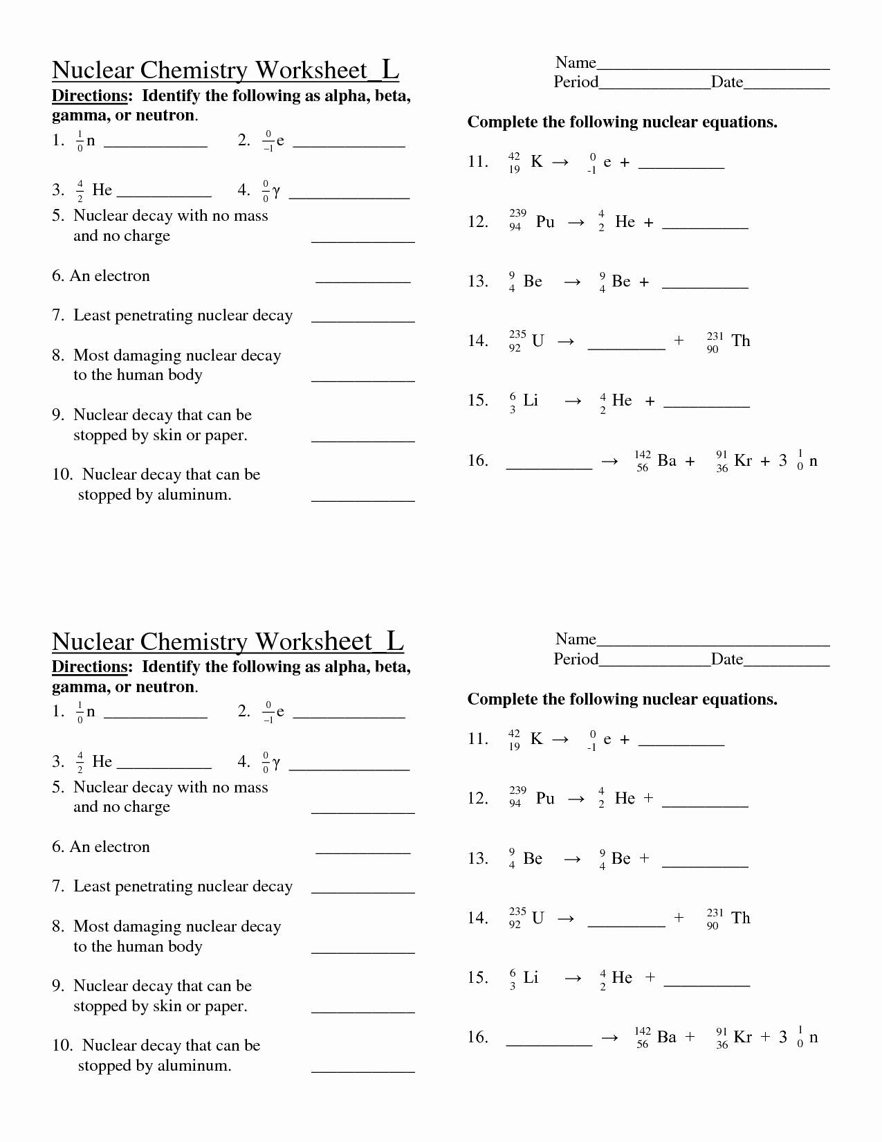 Nuclear Decay Worksheet Answer Key 50 Nuclear Chemistry Worksheet Answer Key In 2020