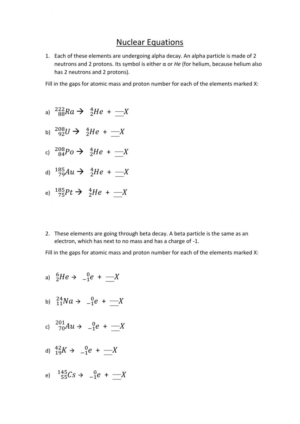 Nuclear Decay Worksheet Answer Key Nuclear Decay Equations Interactive Worksheet