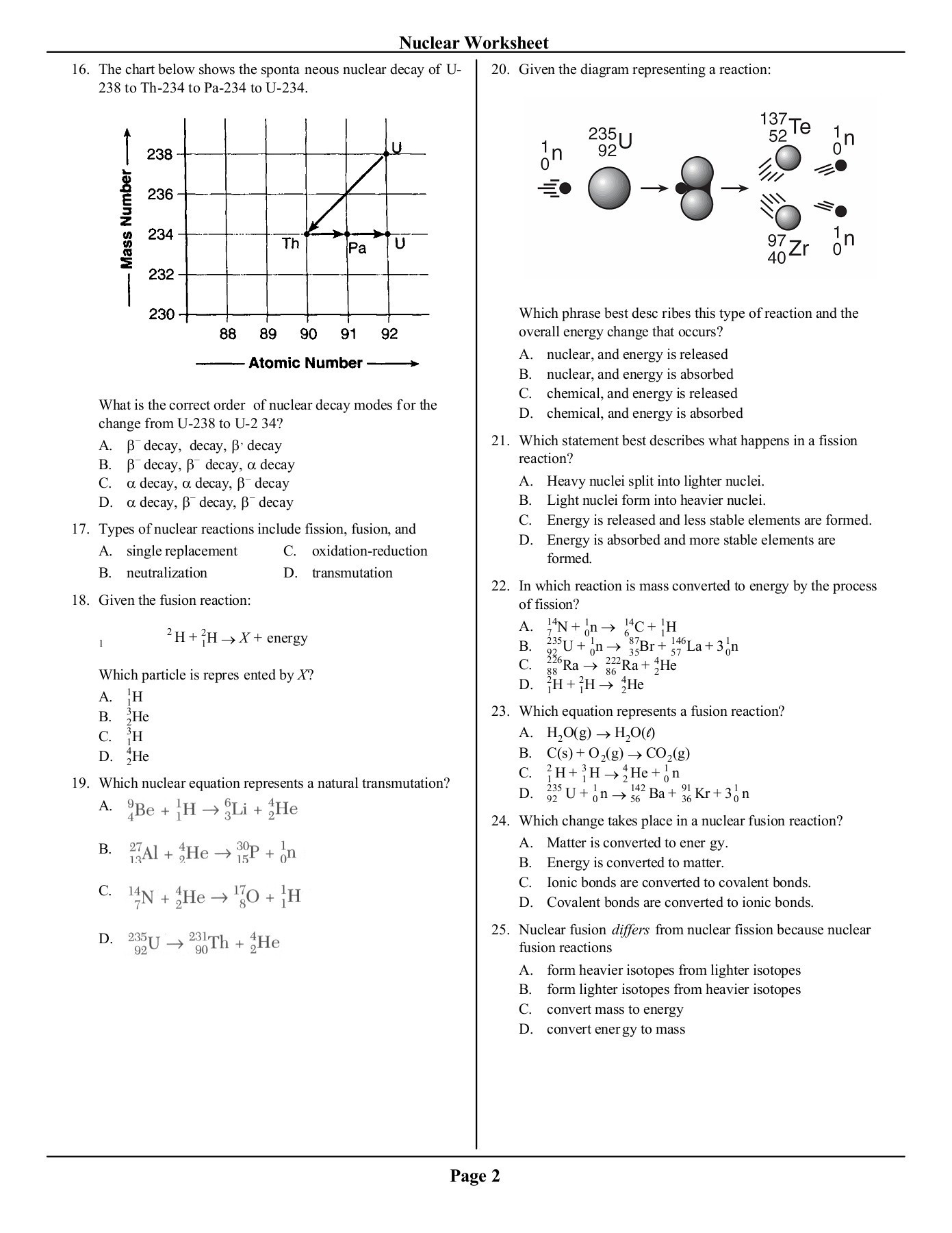 Nuclear Decay Worksheet Answers Regents Review Nuclear Worksheet Mr Beauchamp Pages 1 5