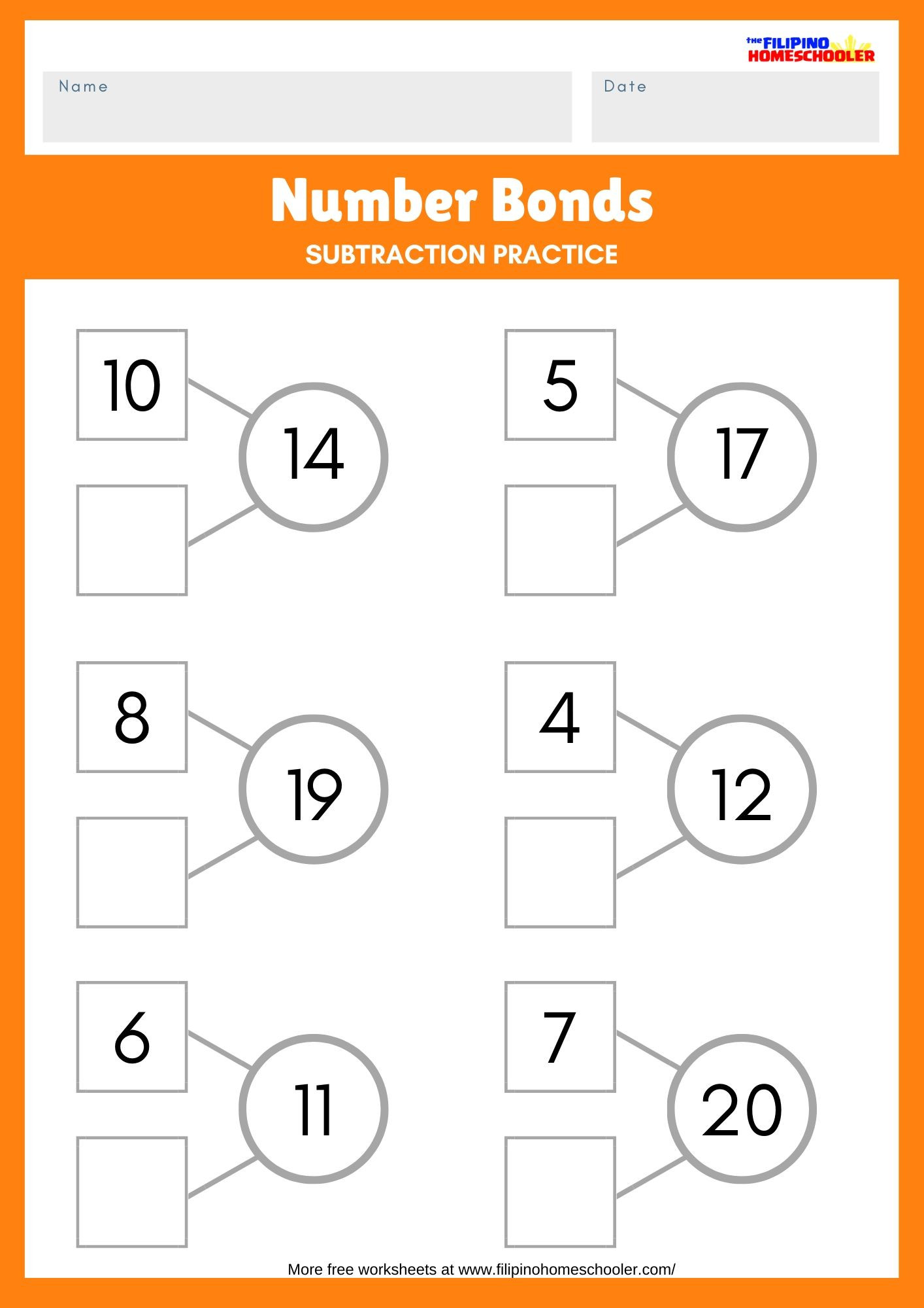 Number Bonds to 10 Worksheet How to Teach Subtraction Using Number Bonds — the Filipino