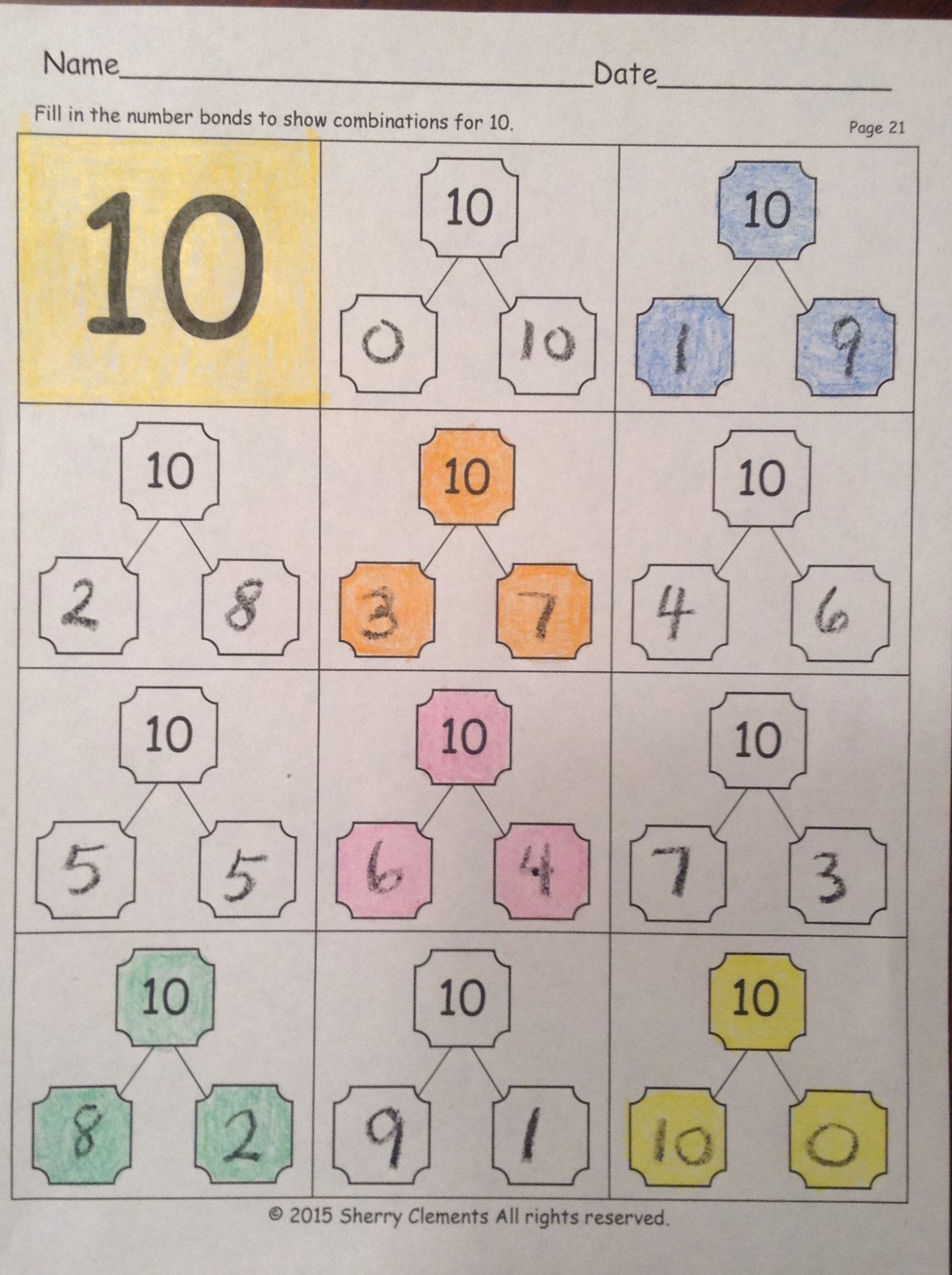 Number Bonds to 10 Worksheet Number Bonds 1 10 Great for Math Centers Guided Math