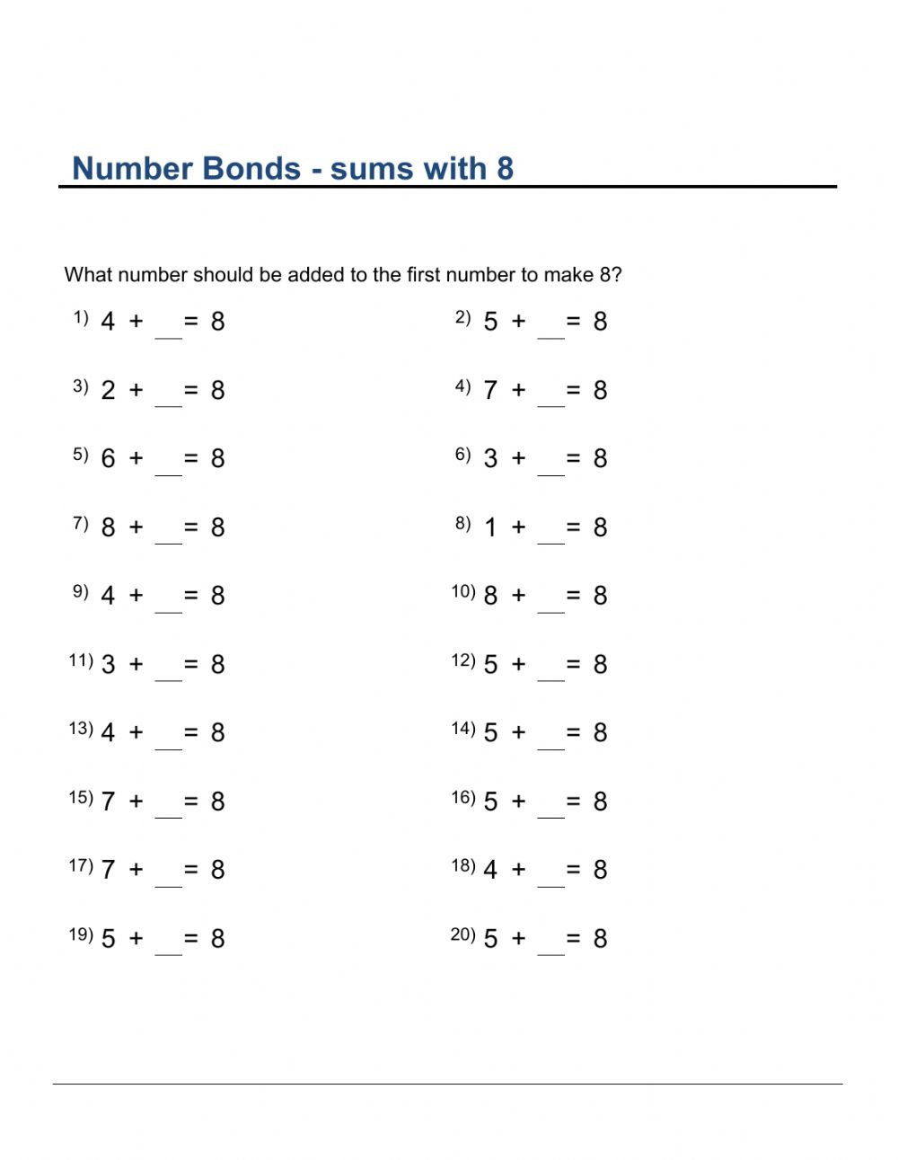 Number Bonds to 10 Worksheet Number Bonds Interactive Worksheet