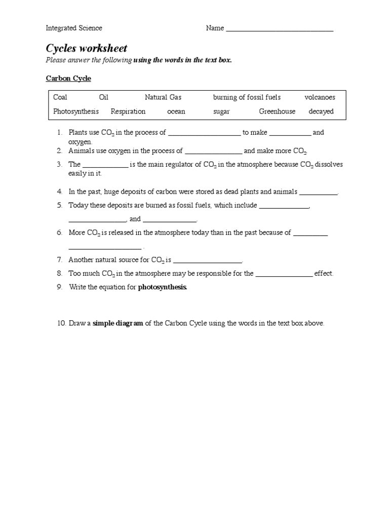 Nutrient Cycles Worksheet Answers Cycles Worksheet