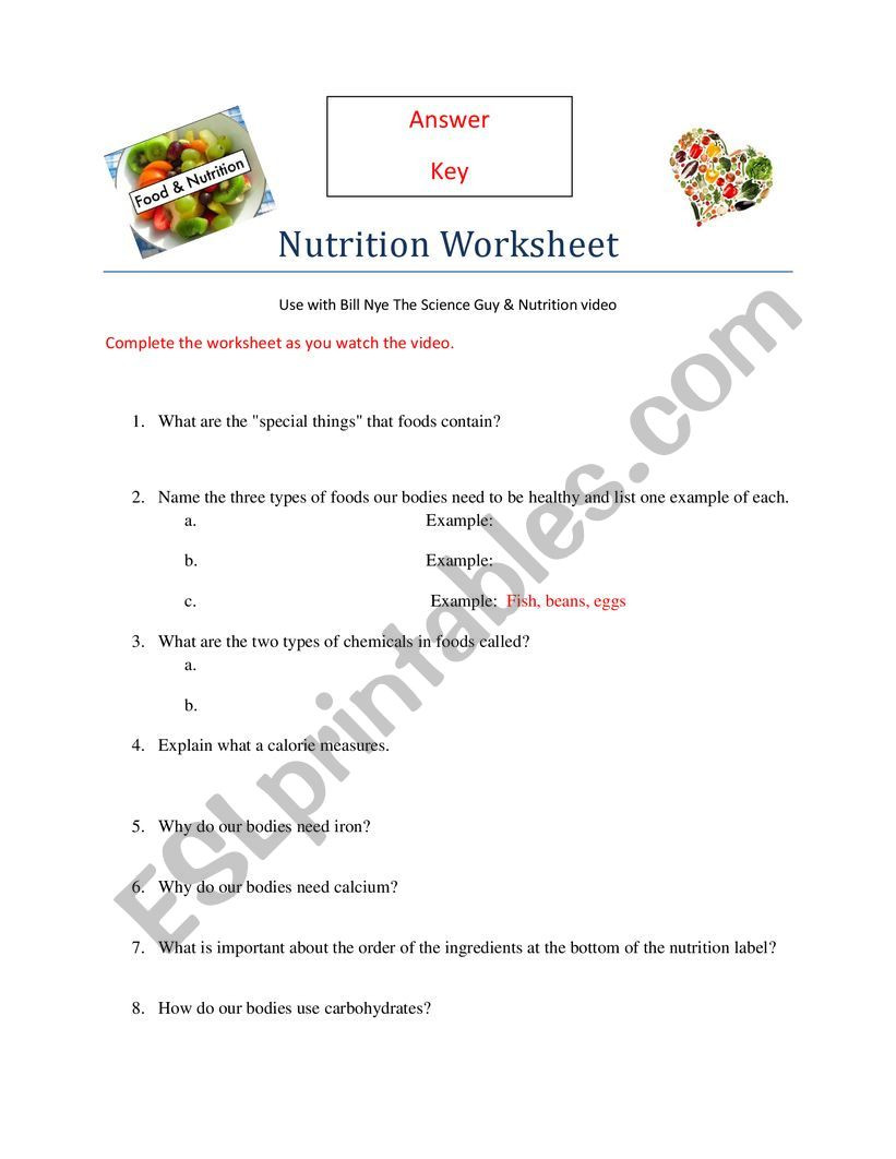 Nutrition Label Worksheet Answers Bill Nye Worksheet Nutrition Episode Esl Worksheet by Al