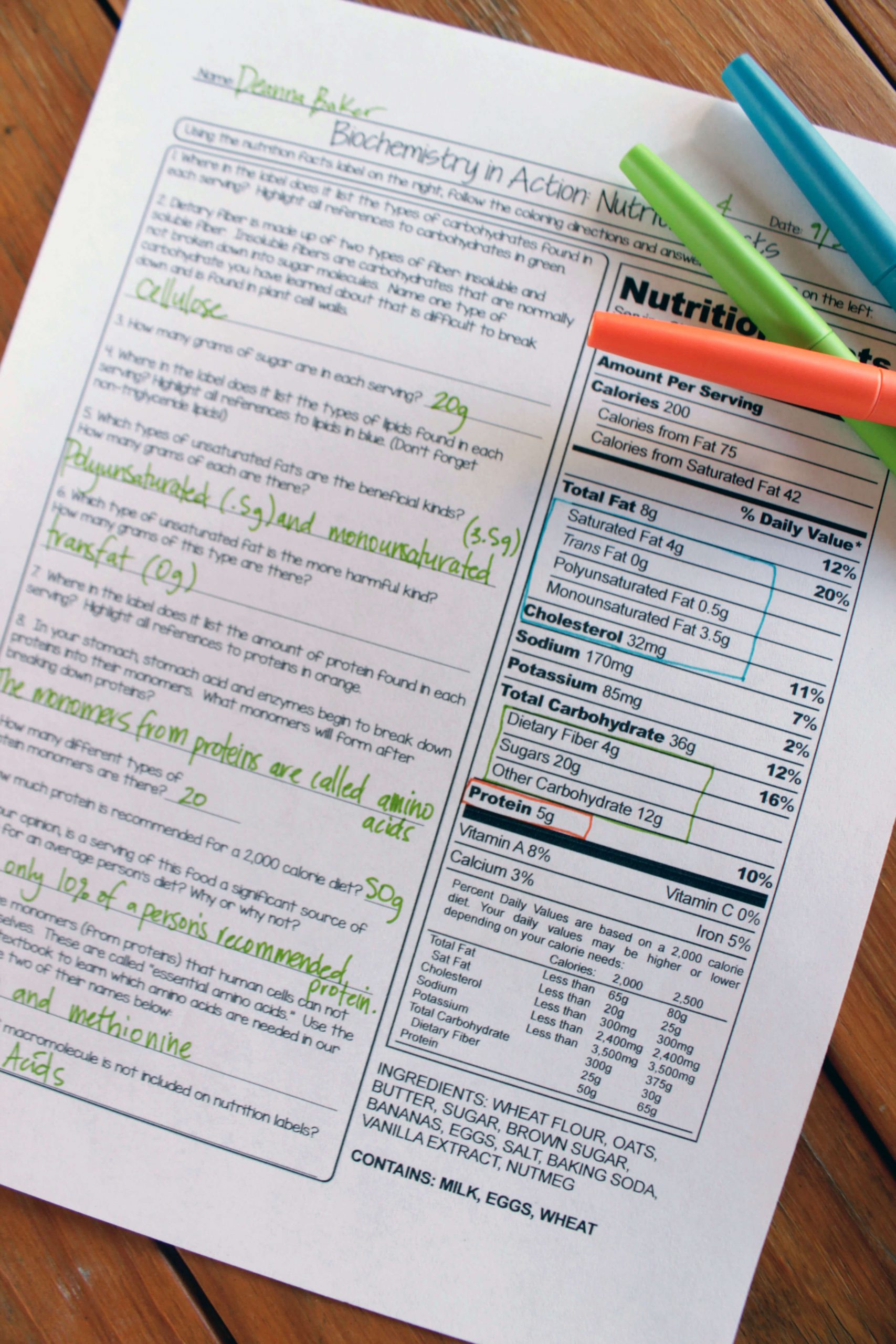 Nutrition Label Worksheet Answers Nutrition Facts Biochemistry Worksheet Science and Math