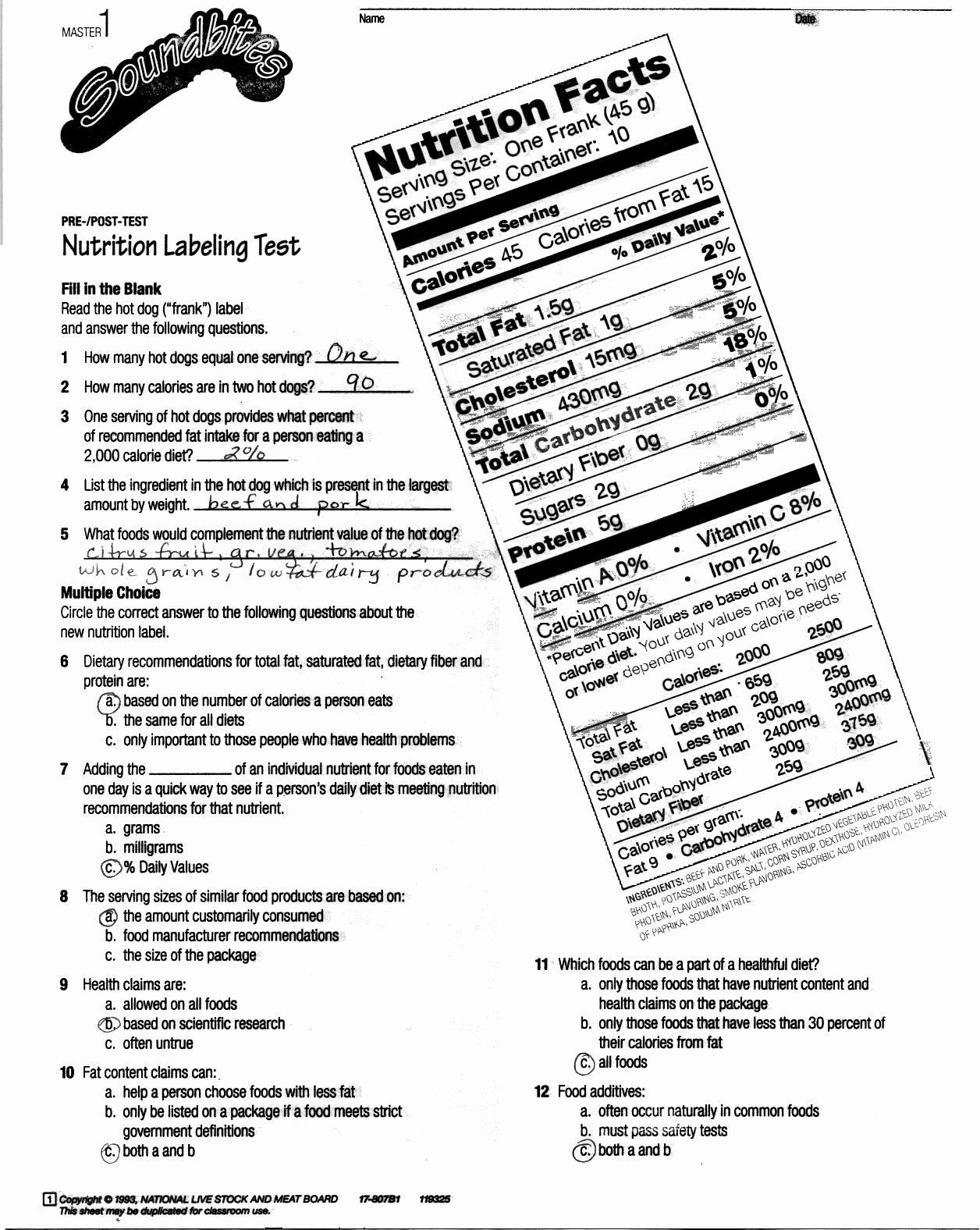Nutrition Label Worksheet Answers Nutrition Label Worksheet Answer Key Best Reading